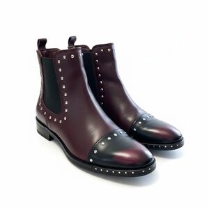 Burgundy Studded Ankle Boots